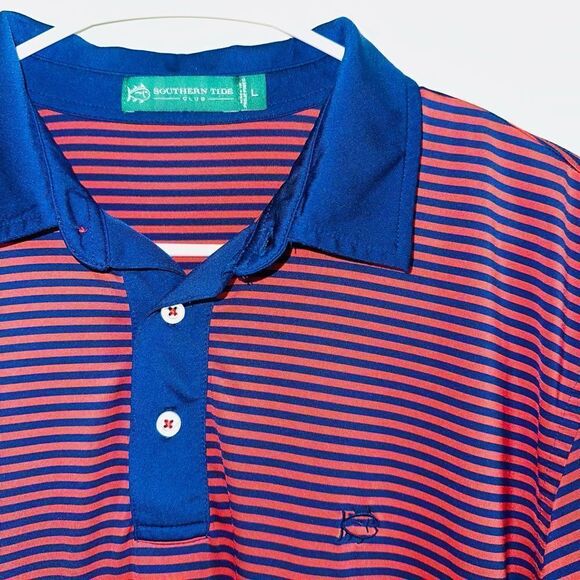 Souther Tide Orange/Red Blue stripe polo SIZE L - Picture 2 of 3